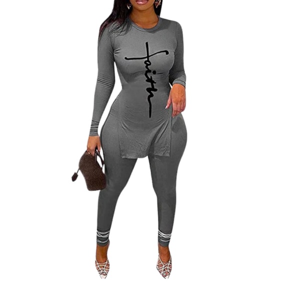 Pants - Gray Two piece Casual Pants Set